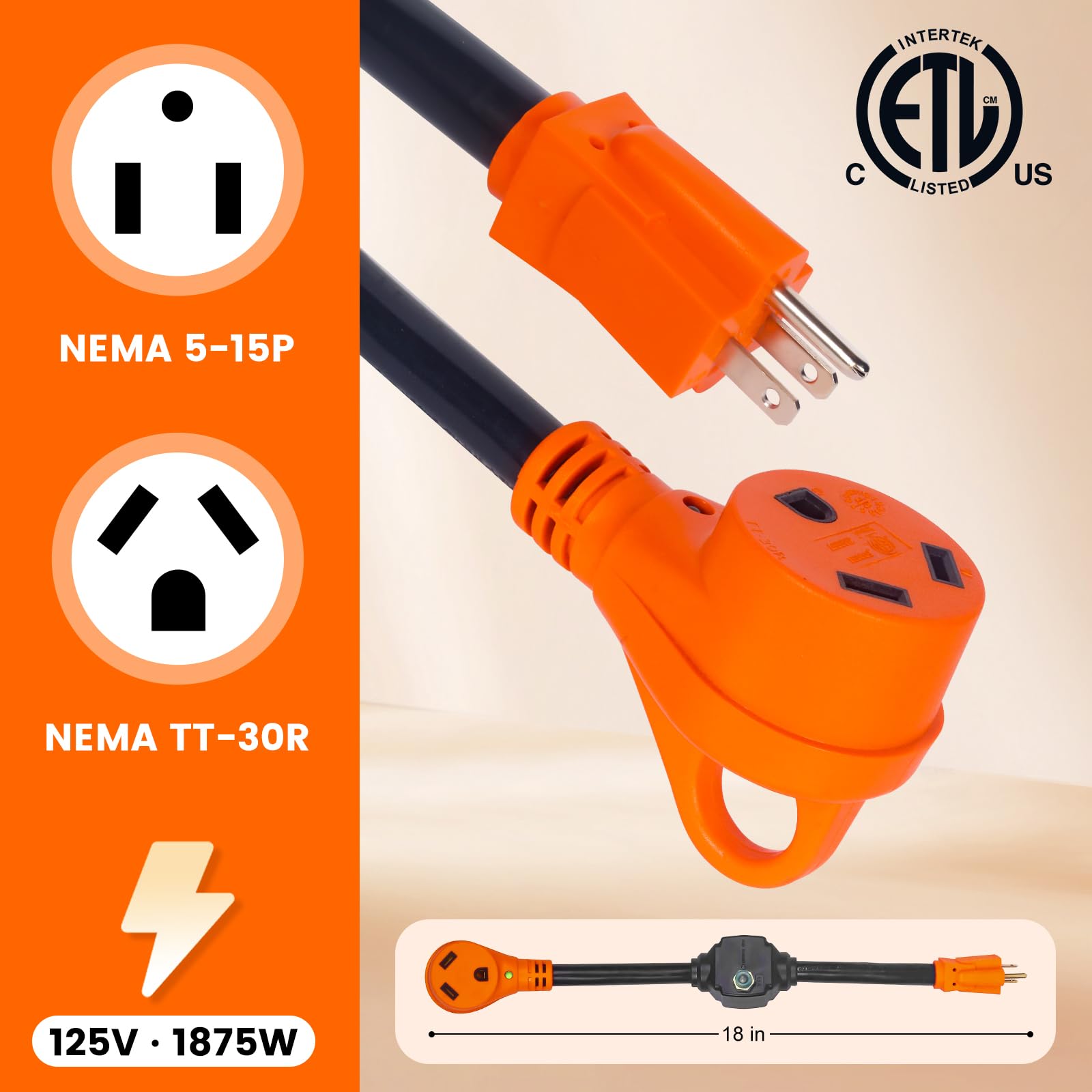 30 A auf 110 Volt RV Überspannungsschutzadapter mit Schutzschalter, 30 A auf 15 Ampere/20 A Heimadapter, NEMA 5-15P auf NEMA TT-30R mit Indikator
