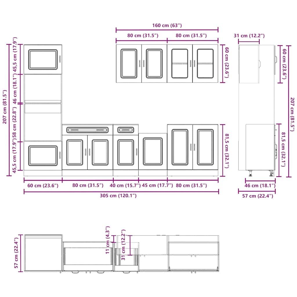 vidaXL 7-TLG. Küchenschrank-Set Kalmar Betongrau Holzwerkstoff, Küchenzeile Einbauküche, Schrank-Set, Unterschrank, Küchenschrank, Hängeschrank