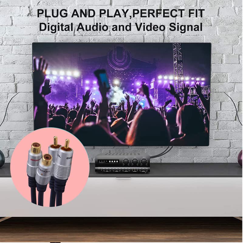 Image of MX 2 RCA Male to 2 RCA Female Audio Extension Cable - Stereo Adapter Cord for Home Theater, AV Receiver, Subwoofer, Amplifier, Speaker - Gold-Plated Connectors - 1.5 MTR