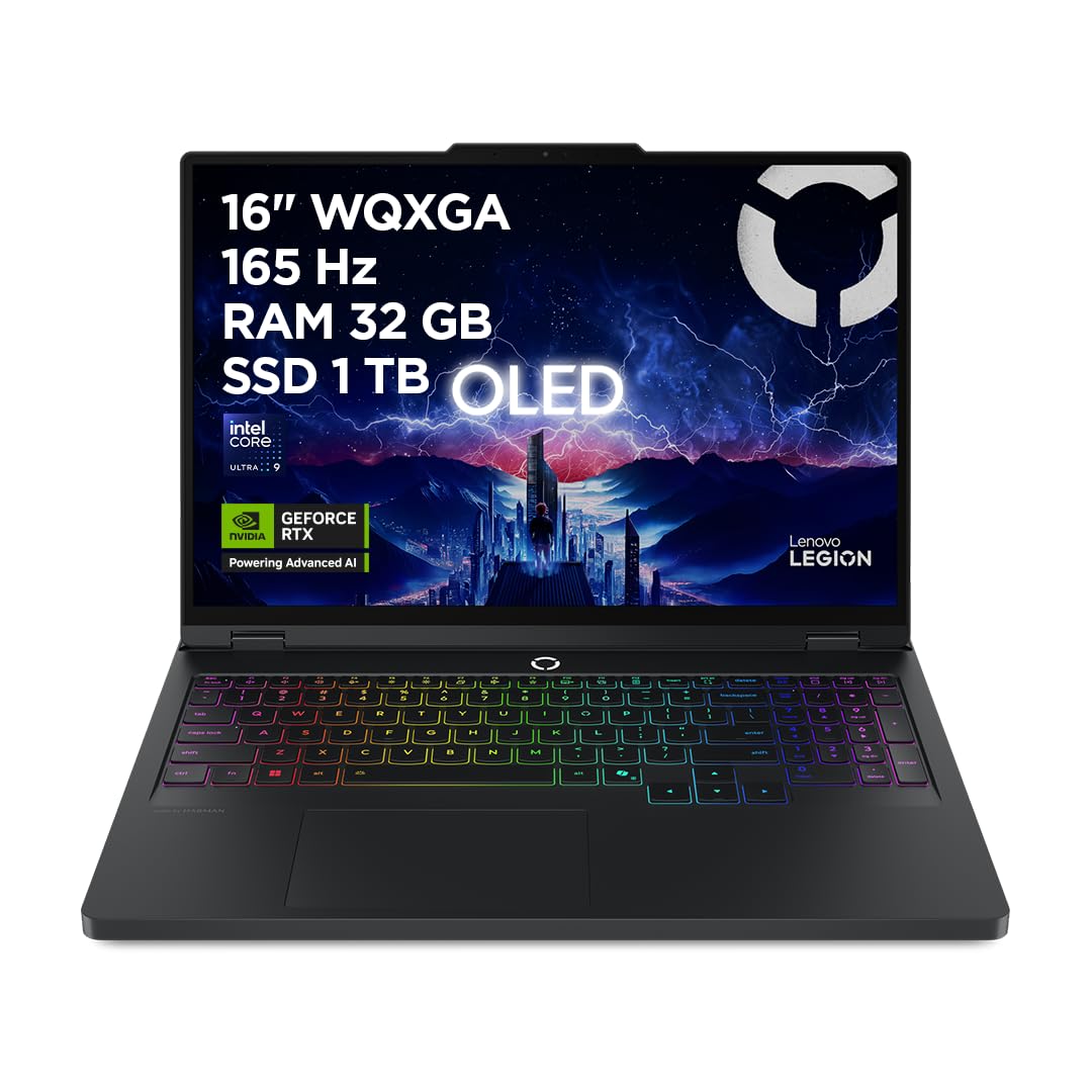 Lenovo Legion 5 Gaming Laptop - Display OLED WQXGA 16" 165Hz, NVIDIA GeForce RTX™ 5070 8GB, Intel Core Ultra 9 275HX, RAM 32GB, SSD 1TB, Windows 11 Home, Tastiera RGB italiana - Eclipse Black