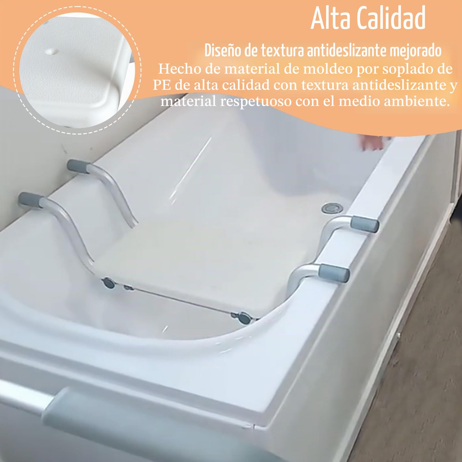 Asiento de bañera, Tablas Extensibles de 72 – 82 cm, Capacidad de Carga de 136 kg,Asiento de baño Ajustable para bañera Tabla de bañera, con Asa de Agarre, Asiento de bañera para Adultos
