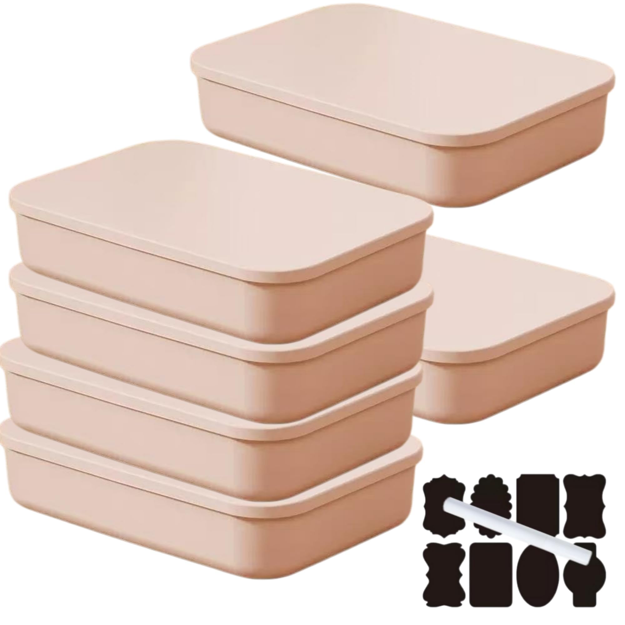 Boîte de Rangement en Plastique avec Couvercle, Lot de 6 Boîtes Empilables avec Poignées, Multifonctionnelle pour Bureau, Maison, Salle de Bain (Rose, 36.5 * 26 * 7.7cm)