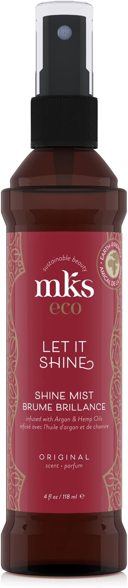 MKS eco Let It Shine, Original Scent - 4 fl oz - Shine Mist + Hairspray - Refreshes Shine, Smooths Frizz & Flyaways - With Moroccan Argan Oil, Hemp Seed Oil - Vegan & Cruelty Free