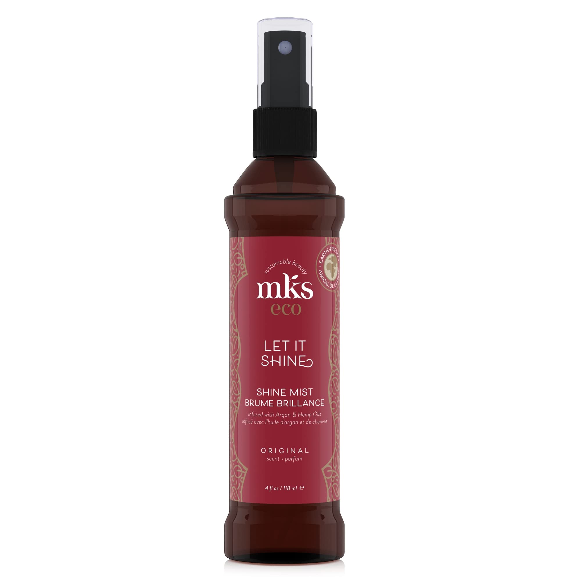 MKS eco Let It Shine, Original Scent - 4 fl oz - Shine Mist + Hairspray - Refreshes Shine, Smooths Frizz & Flyaways - With Moroccan Argan Oil, Hemp Seed Oil - Vegan & Cruelty Free