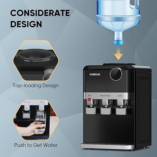 Miniatura 9 de PUREPLUS Dispensador de enfriador de agua de carga superior, enfriador de agua de encimera para botellas de 3 o 5 galones, agua caliente y fría, 3
