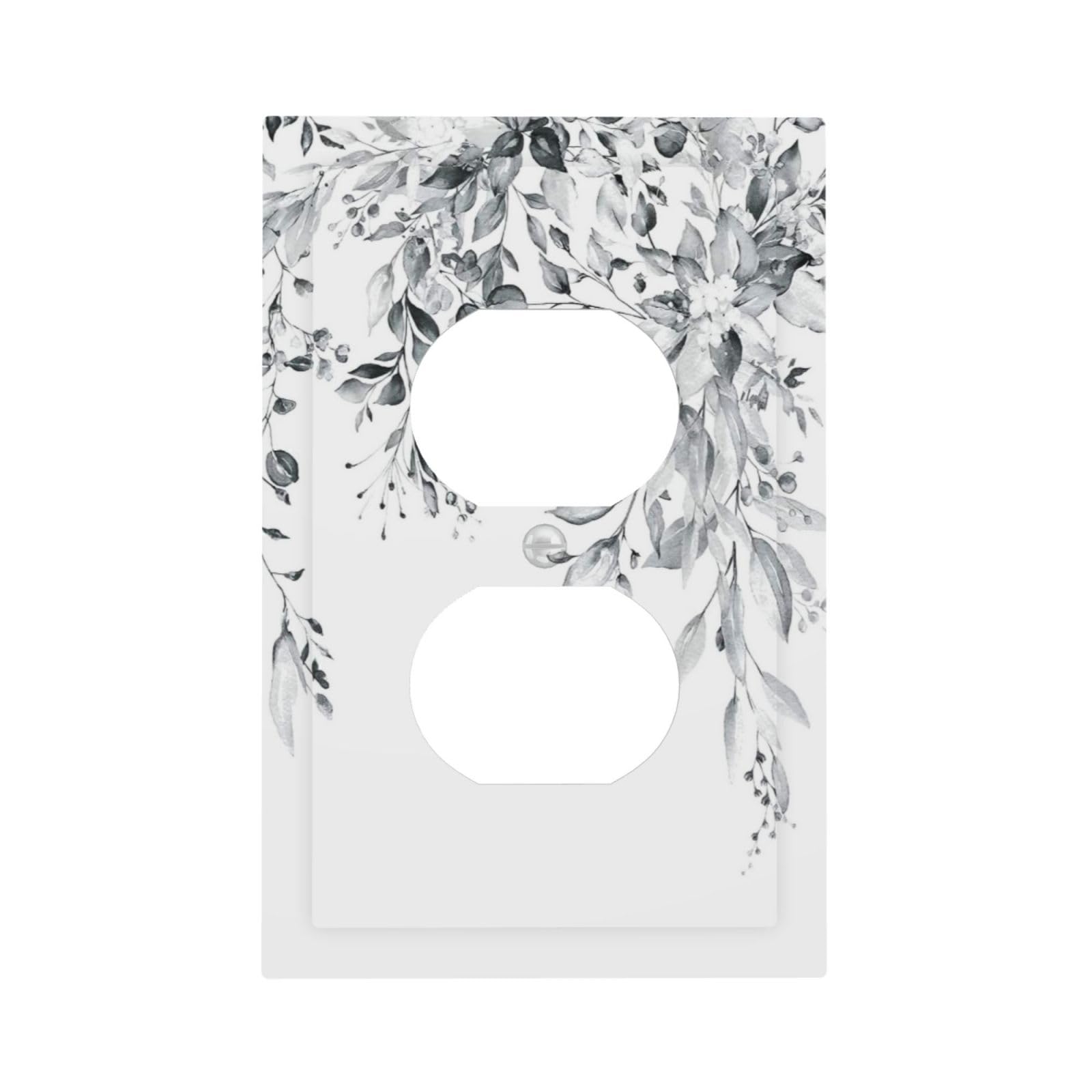 White/Grey Sage Eucalyptus Leaves Decorative 1 Gang Receptacle Outlet Cover Electrical Duplex Wall Plate Single Duplex Wall Plate Light Switch Cover