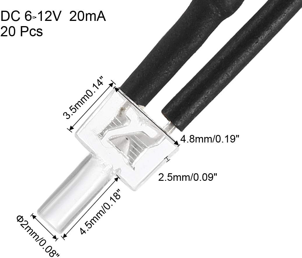 uxcell 20Pcs 2mm Pre Wired LED, Warm White DC6-12V Clear Lens, Light Emitting Diodes - Image 3