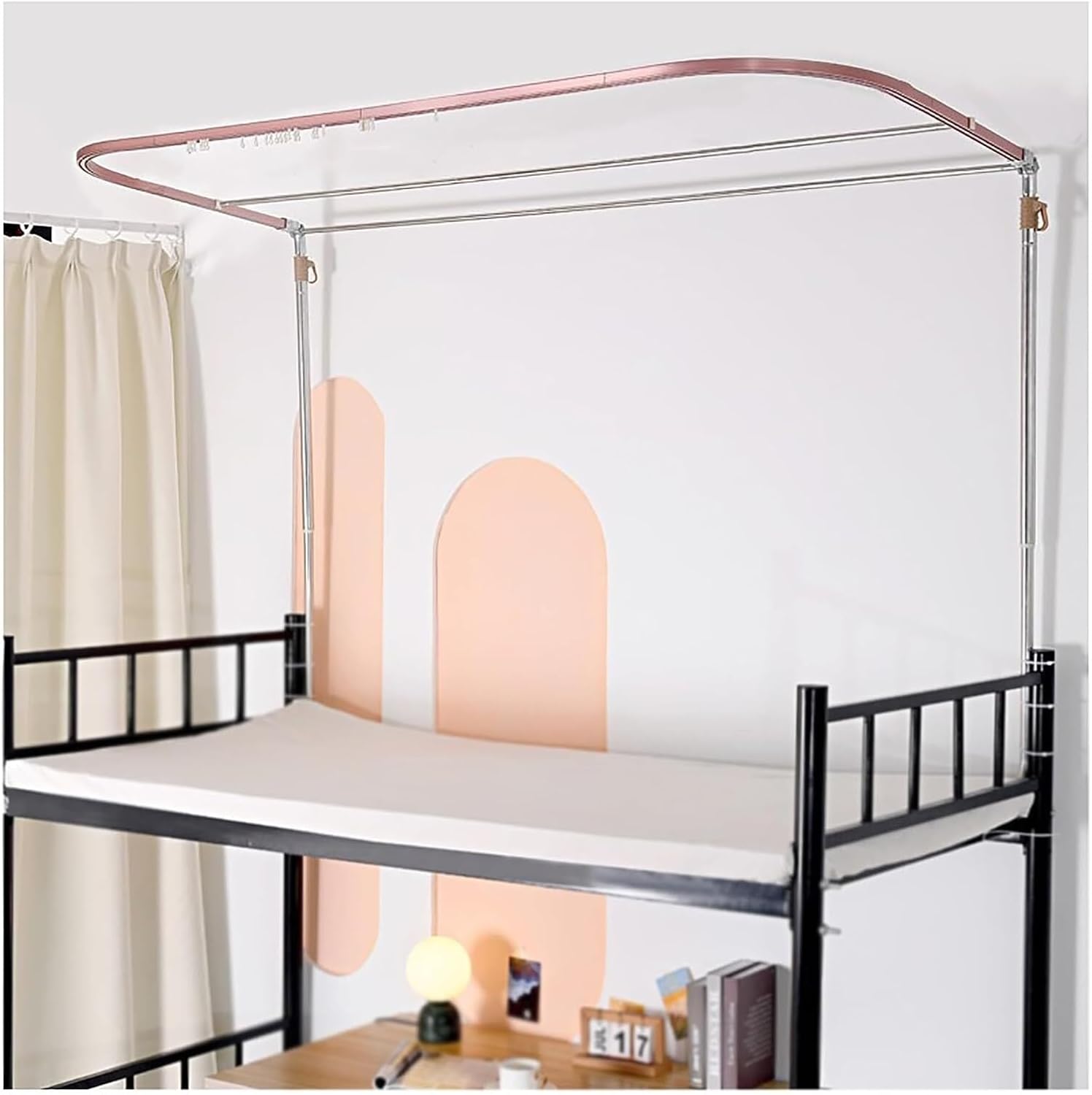 Fabric Bed Drapes Mesh Protection Canopy Shielding Netting, King Size Queen Twin Size Mosquito Net Canopy，U U-Shaped Rail Canopy Bed Curtains with Frame Post Poles Mosquito Net Bed Frame Cur