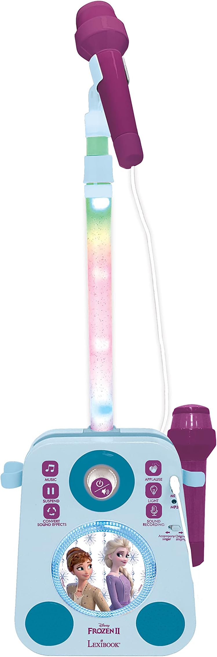 Lexibook Disney Frozen Elsa Musical Lighting Speaker with 2 microphones, demo songs, MP3 plug, blue/purple, K140FZ