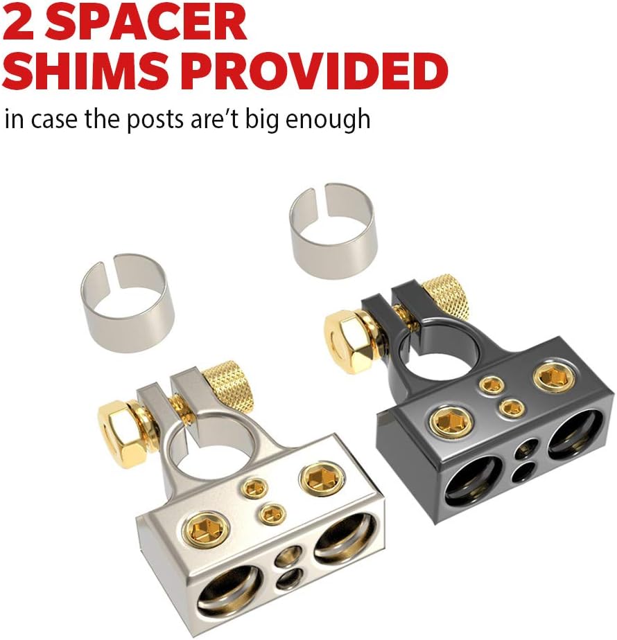 0/4/8/10 Gauge AWG Positive & Negative Car Battery Terminal Connectors with Shims for Auto Car Marine Boat(Pair)