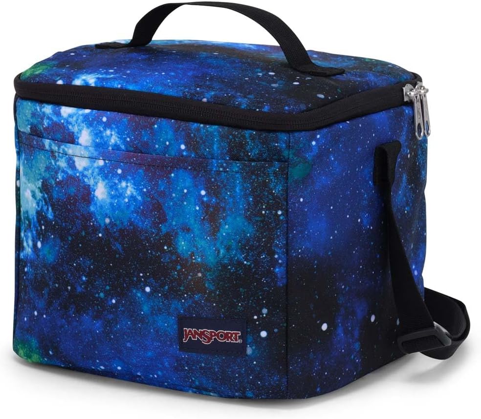 JanSport Super Snack – Insulated Lunch Bag with BPA-Free Liner, Zipper Top Opening, and Adjustable Shoulder Strap, Cyberspace Galaxy
