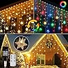 360 LED Lichterkette, 9M 8 Modi Eisregen Lichterkette Außen Stecker und RF-Fernbedienung, Schneeflocke Lichtervorhang Weihnachtsbeleuchtung Gelten Wand, Party, Weihnachten Deko (Warmweiß, Bunt)