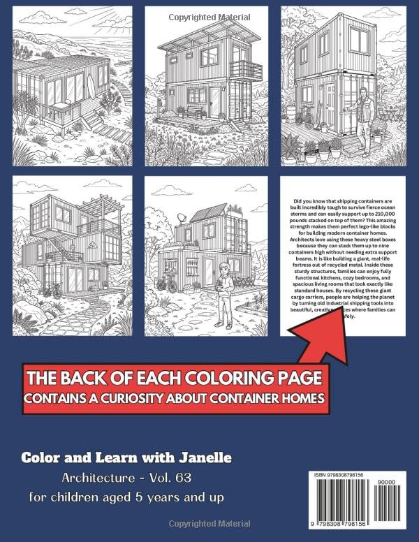 50 Container Homes Coloring Pages Book for Kids and Adults: +50 Amazing Facts about Container Houses. Coloring Book for Children and Grown-Ups. Color and Learn with Janelle - Architecture - Vol. 63 image 3