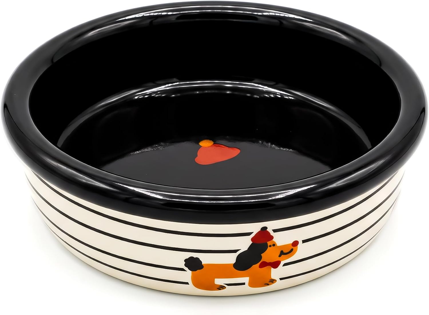 Ceramic Cat Bowl, 5.9 Inch Cat Food Water Bowl with Cute Cartoon Design, Anti-Tip Cat Dishes Shallow Cat Feeding Bowl, Durable & Dishwasher Safe for Indoor Cats Kittens (Cream & Yellow)
