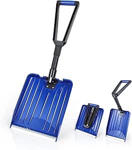 ORIENTOOLS Schneeschaufel,Schwere Faltbare Schneeschaufel,Schneeschaufel Auto mit zusammenklappendem D-Griff (blau, Länge: 14-31,5 '', Klinge: 13 '' x 11 '')