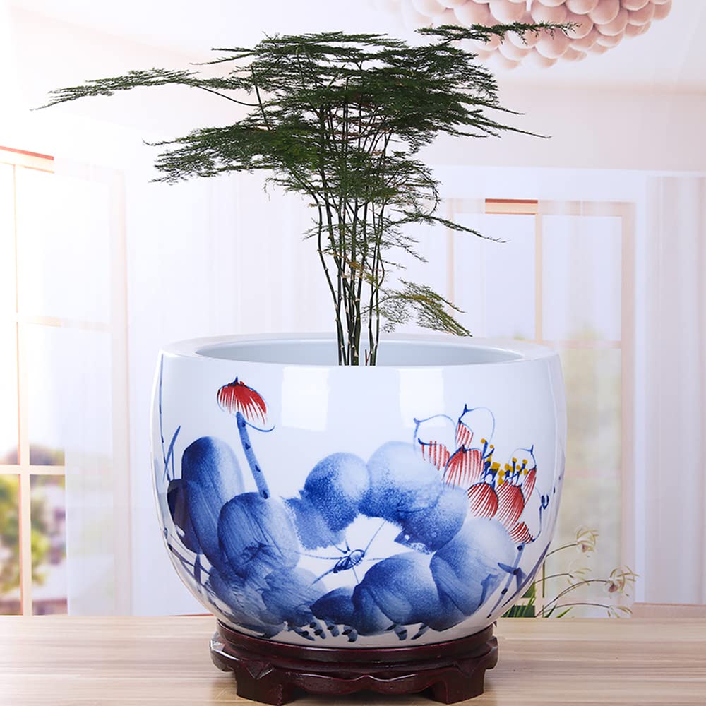 Chinoiserie niebiesko-biała porcelanowa doniczka ceramiczna duża zagęszczona kryty soczysta orchidea drzewo szczęścia Bonsai zielona roślina kwiat