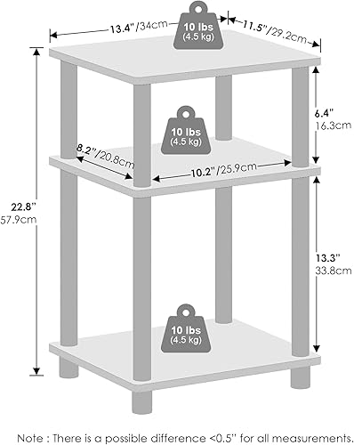 Miniatura 3 de Furinno Just Turn-N-Tube - Mesita de noche de almacenamiento abierta de 3 niveles, paquete de 2, postes de plástico, roble francésnegro