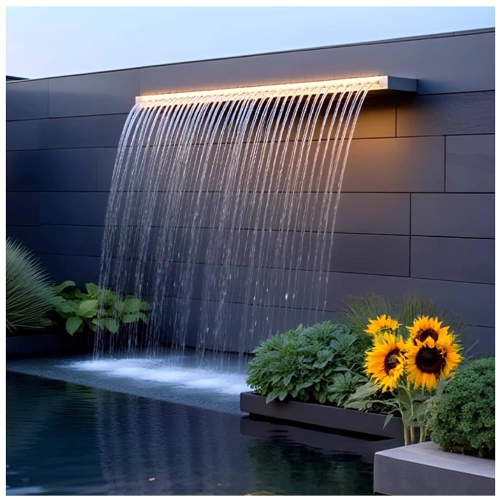 Teich-Wasserfall-Überlauf Rechteckiger Wasserfall-Überlauf aus Edelstahl für die Garten- und Pooldekoration(100CM)