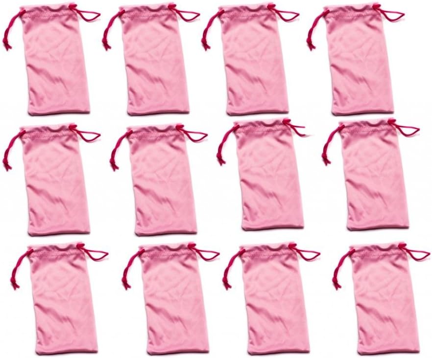Twelve (12) PINK Microfiber Cleaning and Storage Pouch / Sack / Cases for Sunglasses and Eyeglasses