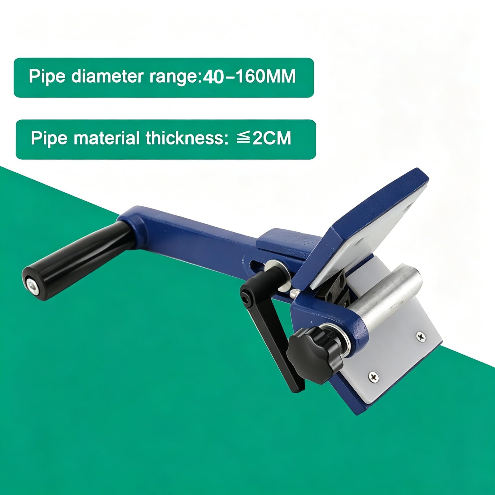 Herramienta manual para biselar el exterior de tuberías de plástico (PE, PP, PVC) de 40-160 mm; herramienta de fontanería reutilizable con cuerpo de aluminio fundido y rodillo ajustable(Blue)