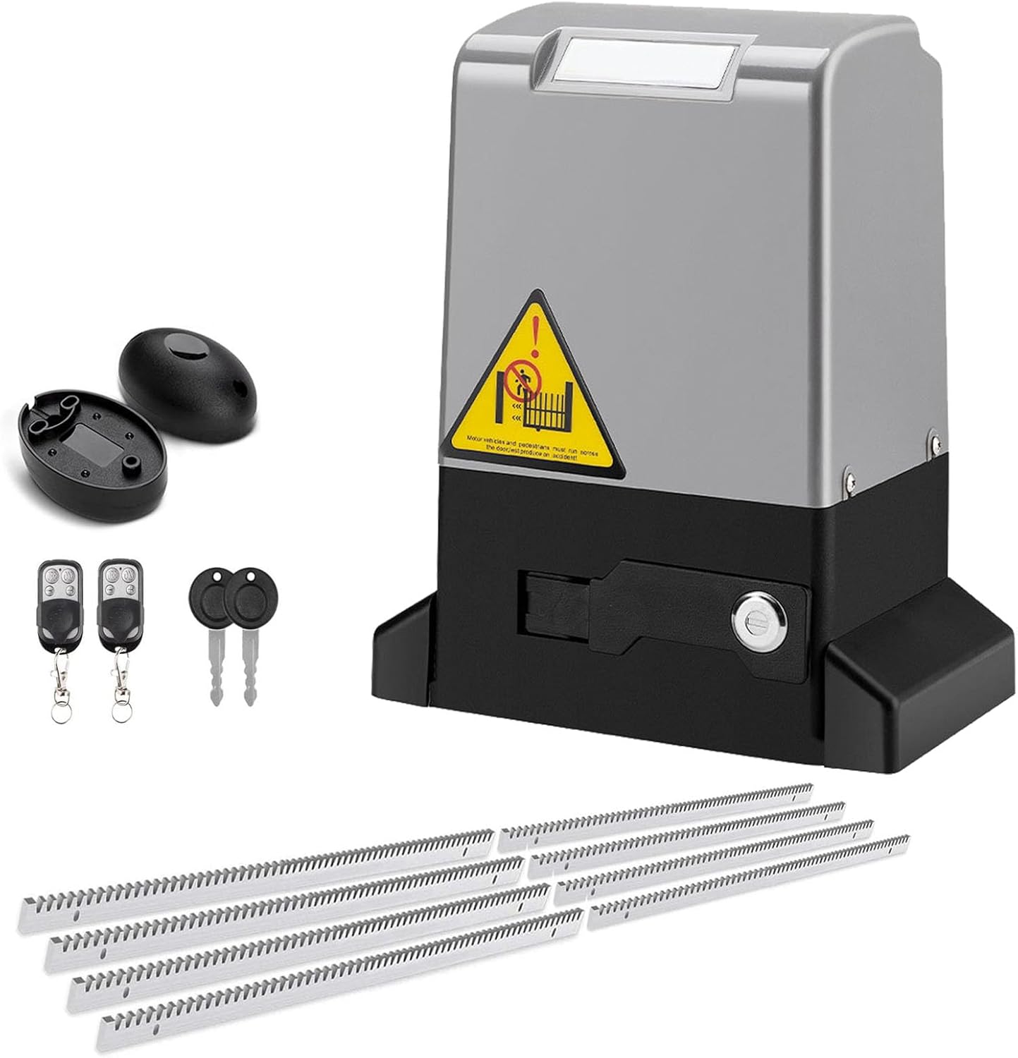 370W Automatic Sliding Gate Opener for Gates up to 800kg/1763lbs, Rack Drive System with 2 Remote Controls & Infrared Sensor, Includes 4m Gear Racks for Easy Installation