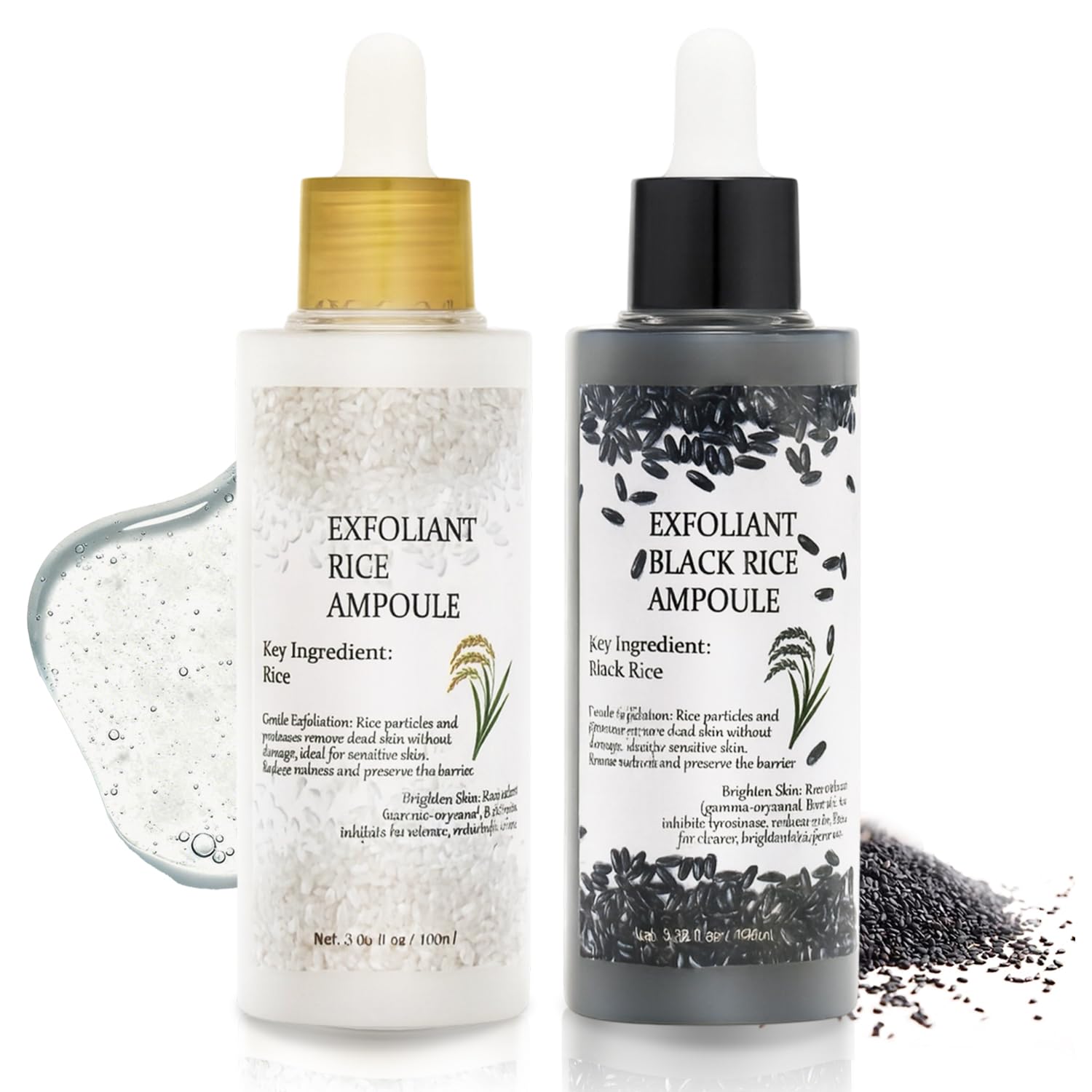 Peel Shot Glow Rice Ampoule Duo - White & Black Rice Exfoliating Serum for Face & Body, Gently Removes Dead Skin Cells & Blackheads, Hydrating & Brightening Skin Care for All Skin Types (3.38 oz each)
