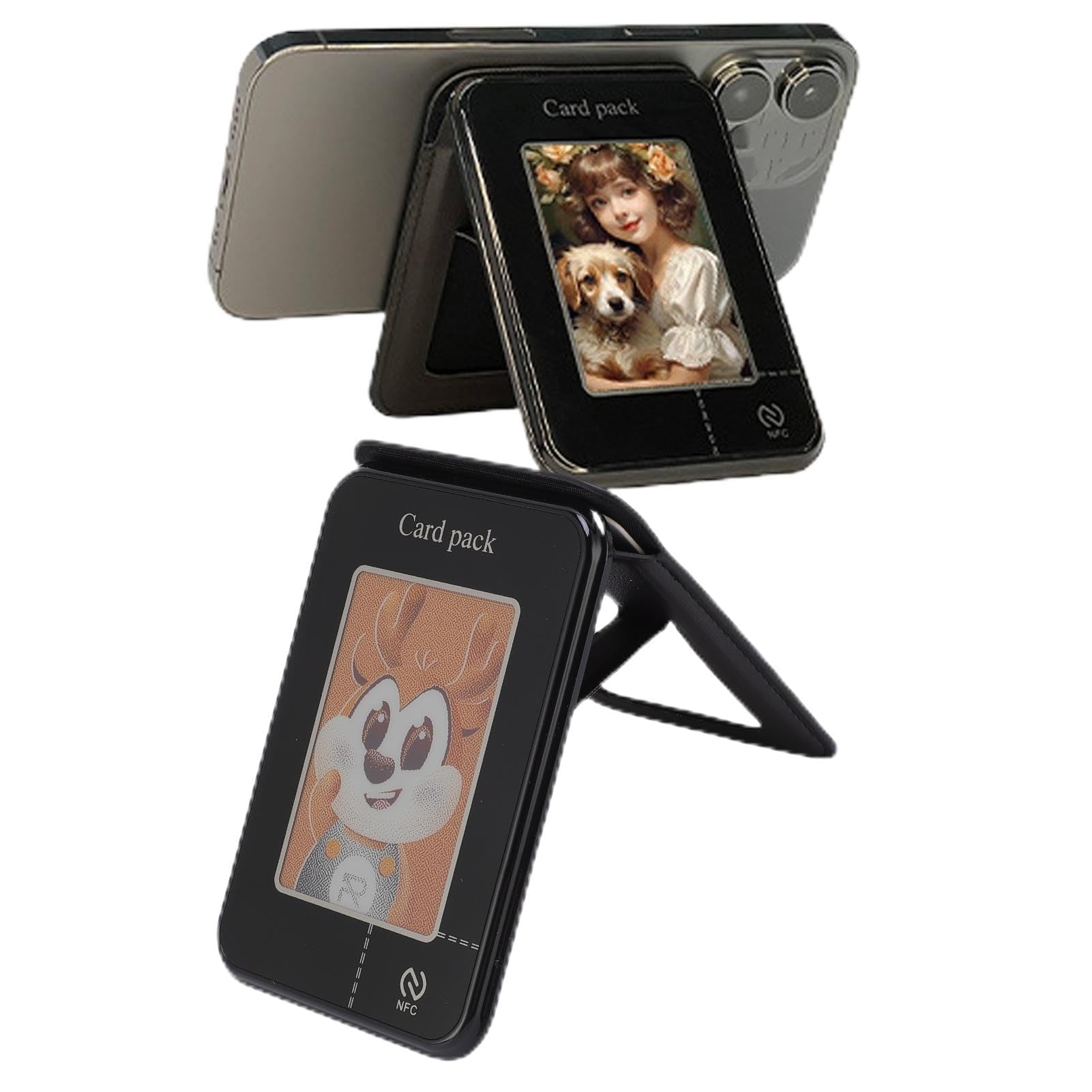 VBESTLIFE Smart Ink Screen Magnetic Card Holder, Strong Magnetic Phone Stand with Smart E Paper Screen, Credit Card and Desk Phone Holder for iOS