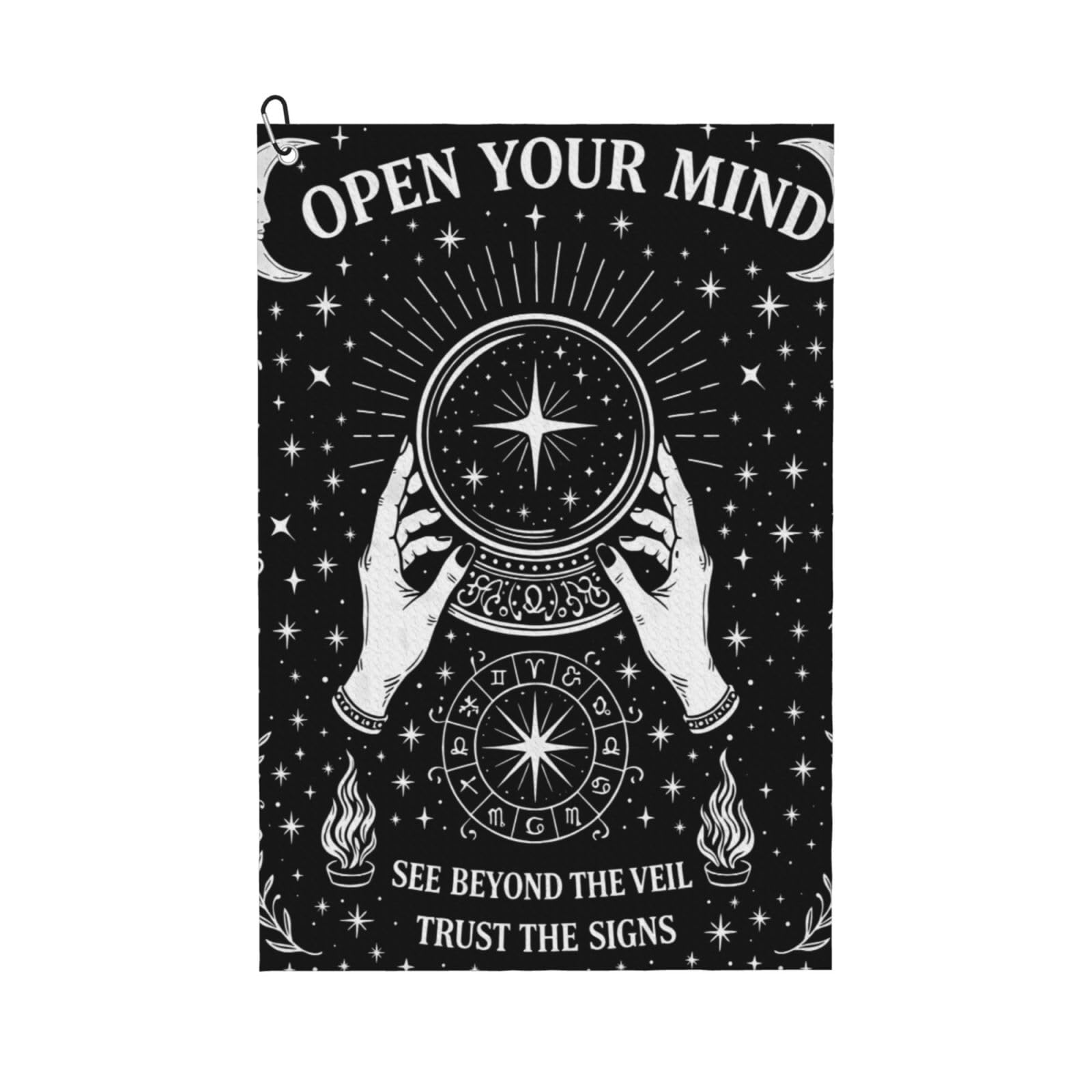 Oudrspo Black White Tarot Zodiac Signs Multi-Functional Golf Towel | Absorbent Quick Drying 16x24in