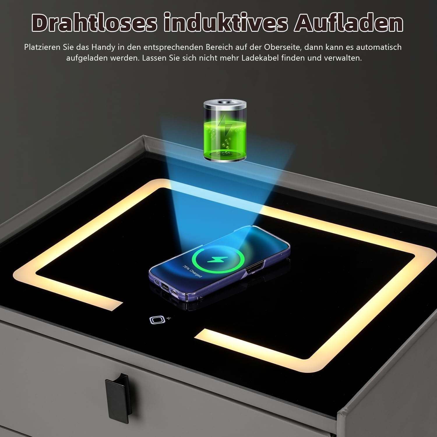 Comodino Intelligente Con Ricarica Wireless, Luce LED Dimmerabile, 3 Cassetti, Cassettiera Multifunzione 50*40*33 Cm | Leroy Merlin - Foto 11