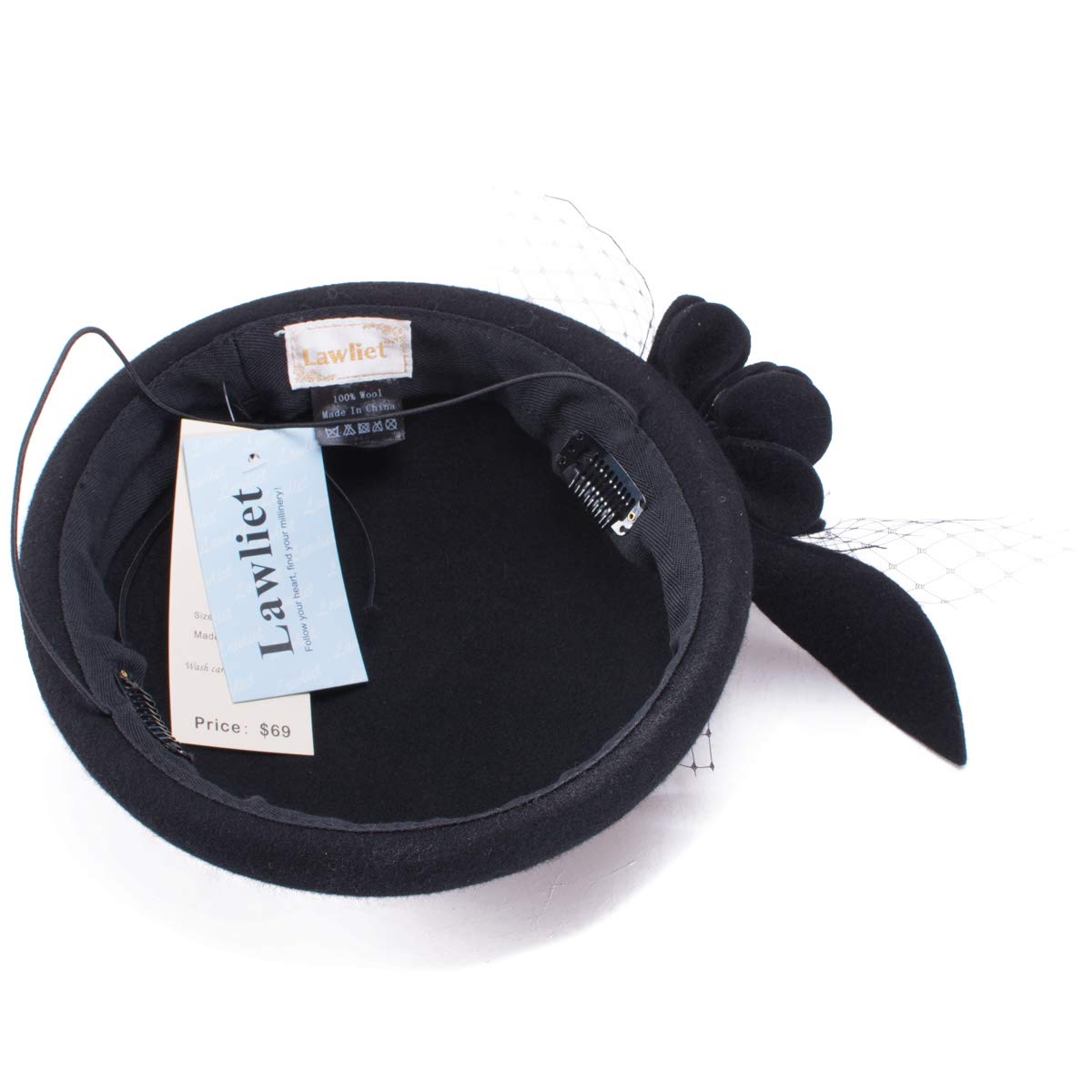[NEW] Lawliet Womens Red Socialite Flower Black Pearl Fasinator Pillbox Wool Hat Womens Socialite Flower Black Pearl Wool Felt Fascinator  main image 2
