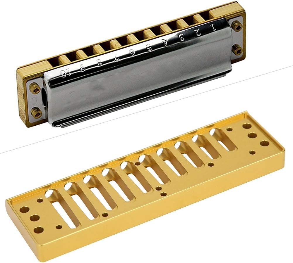 Harmonica Comb, Aluminum Alloy Comb Harmonica Part for Hohne SP20 Blues HormonicaComb Accessory 10 Hole Blues Harp Comb(gold)