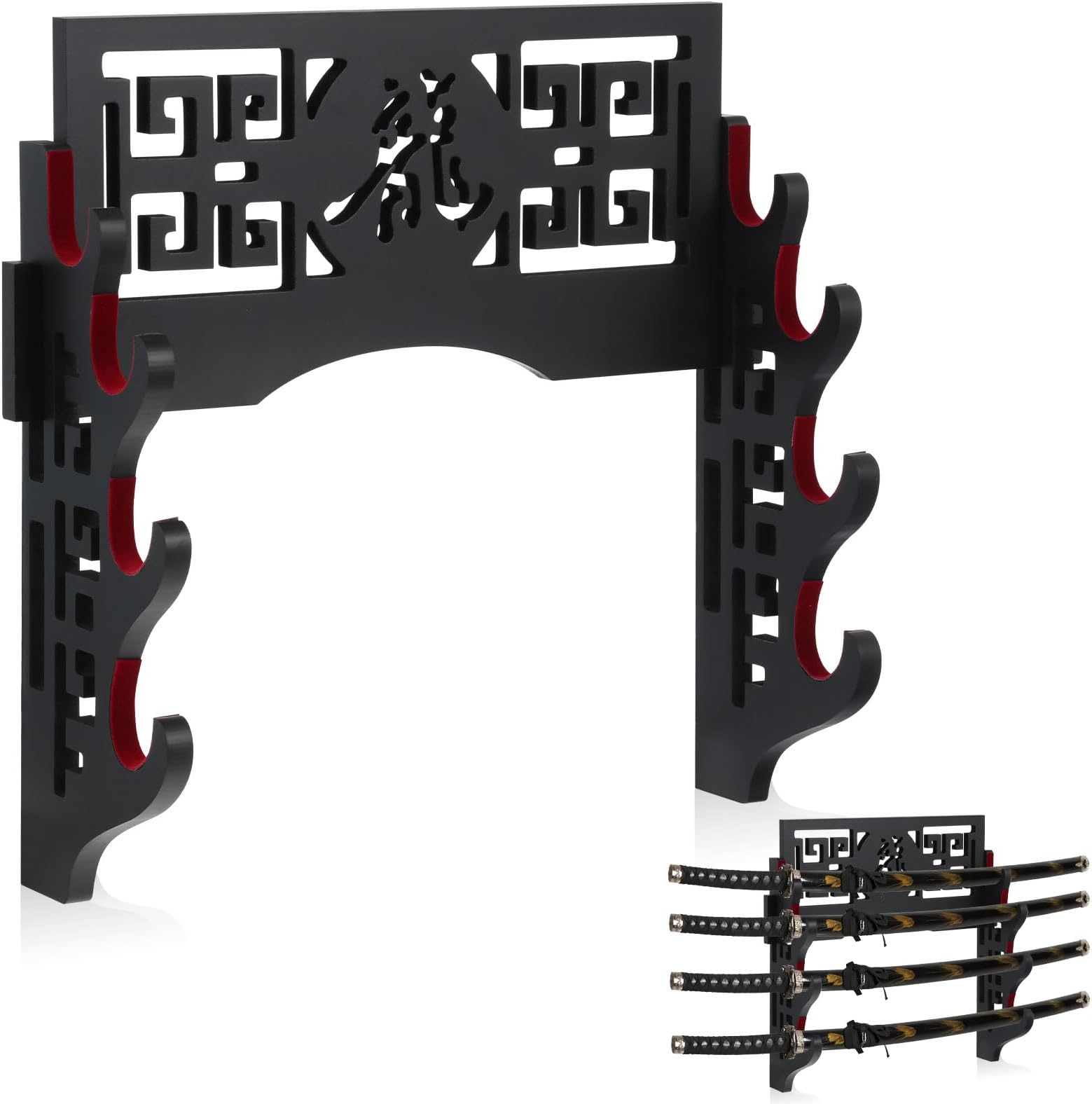 Barydat Katana Holder Sword Stand Wall Mount Samurai Sword Display Katana Rack Hanger Japanese Wakizashi Hobby Collection Gifts for Men (4 Tier,Dragon)