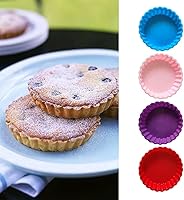 Vista 7 de Paquete de 8 moldes de silicona para tartas y tartas, moldes redondos de 4.2 pulgadas, moldes pequeños estriados para tartas, mini moldes