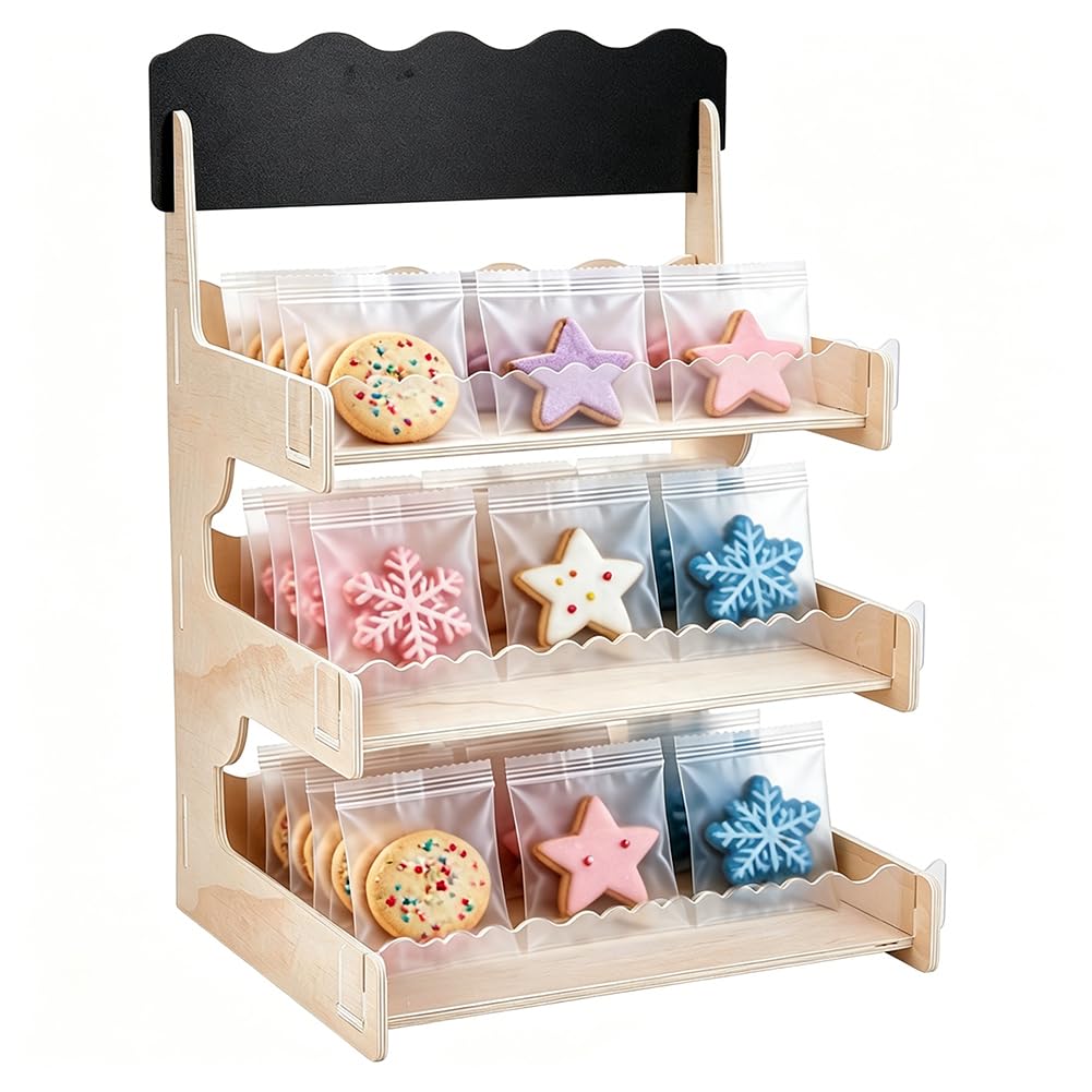 NBEADS Supporto Espositore Per Biscotti Adatto A Pasticceri E Venditori, Ripiano Espositore In Legno A 3 Livelli Per Banconi Negozio, Organizzatore Per Dolci E Snack, 33,6x26,5x42,9 Cm