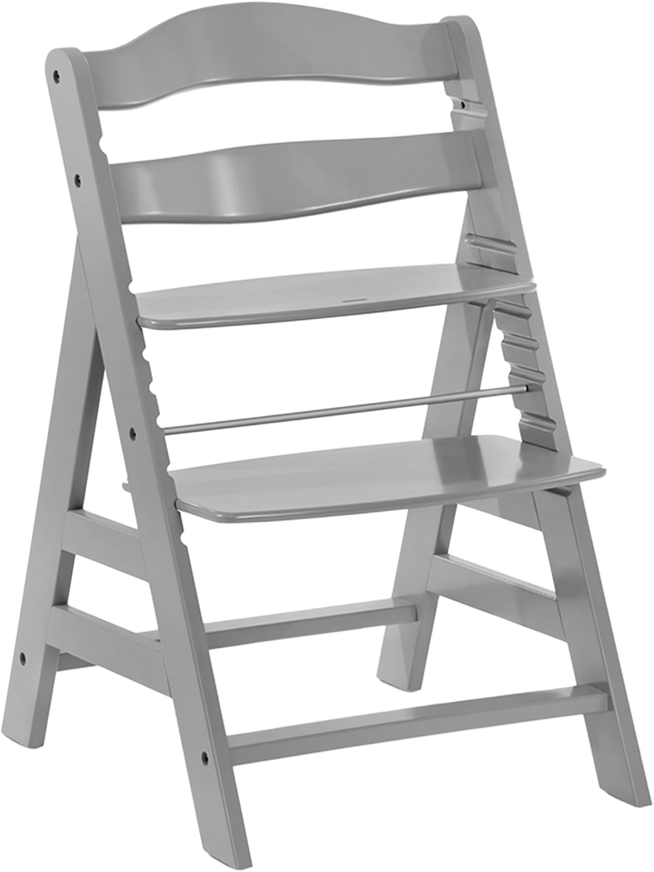 Alpha+ Grow Along Seat Solid Beechwood Booster Chair with Adjustable Seat, 5 Point Safety Harness, & Bumper Bar for Infants & Toddlers, Grey