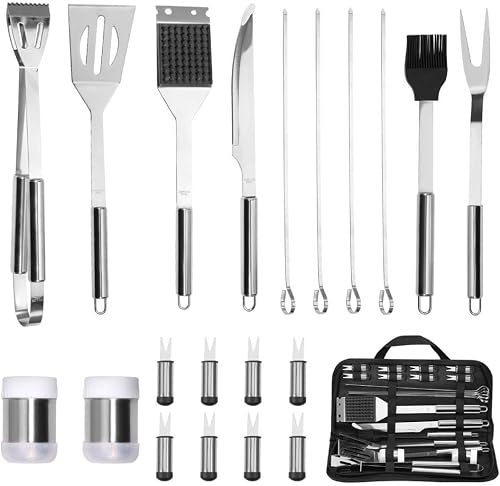 20-Piece Stainless Steel BBQ Grill Tool Set with Zipper Storage Bag