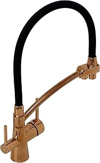 Geneva, KT094, Rose Gold, Kitchen Sink Pull Out Mixer Tap, Contemporary 3 in 1 Water Filter Purifier Tap, Solid Brass, Black Silicone Hose, Modern Design, Easy to Install, 1-Year Guarantee