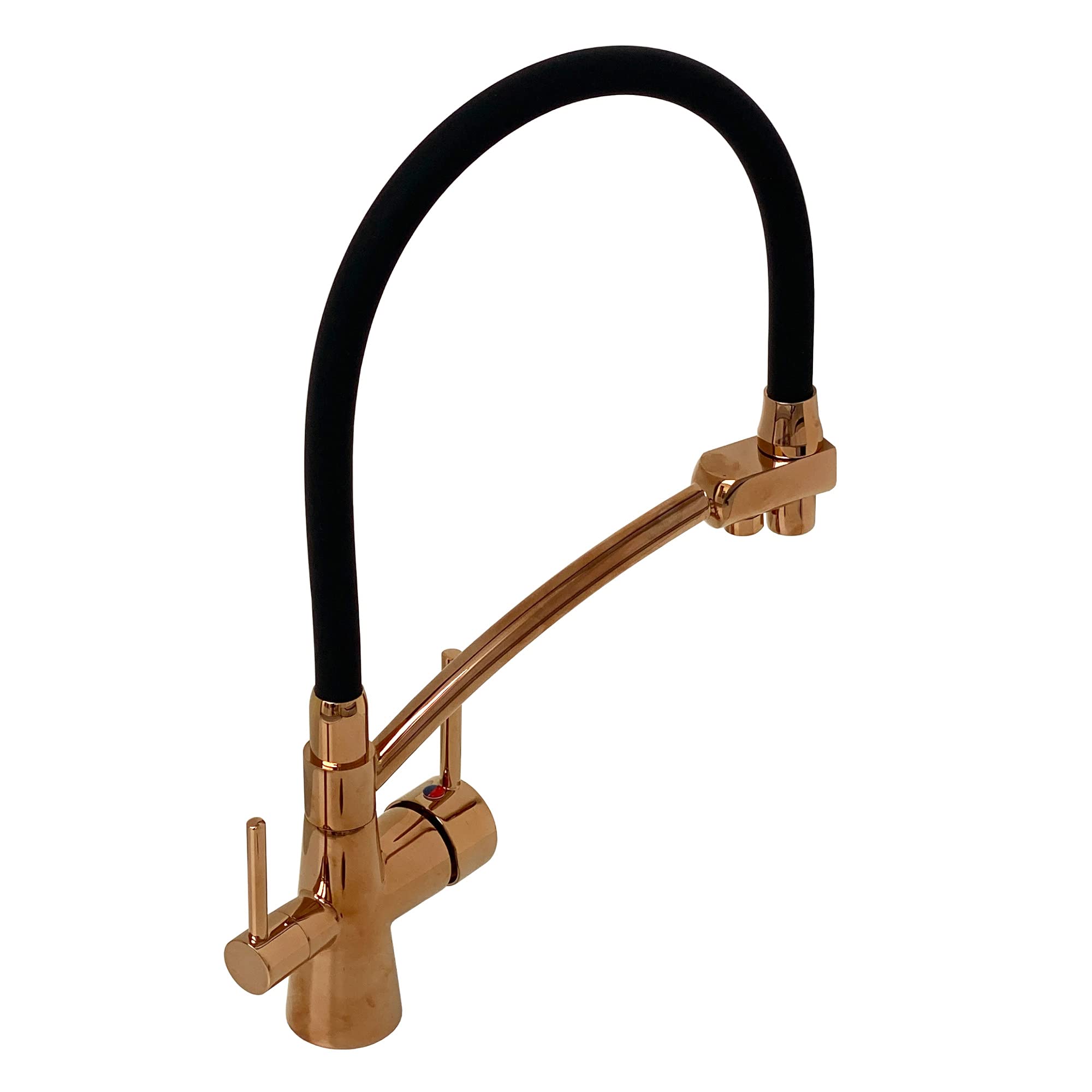 ENKI, Geneva, KT094, Rose Gold, Kitchen Sink Pull Out Mixer Tap, Contemporary 3 in 1 Water Filter Purifier Tap, Solid Brass, Black Silicone Hose, Modern Design, Easy to Install, 1-Year Guarantee