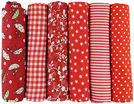UOOOM 6pcs 50 x 50cm Patchwork Cotton Fabric DIY Handmade Sewing Quilting Fabric Different Designs (Tone-Red)