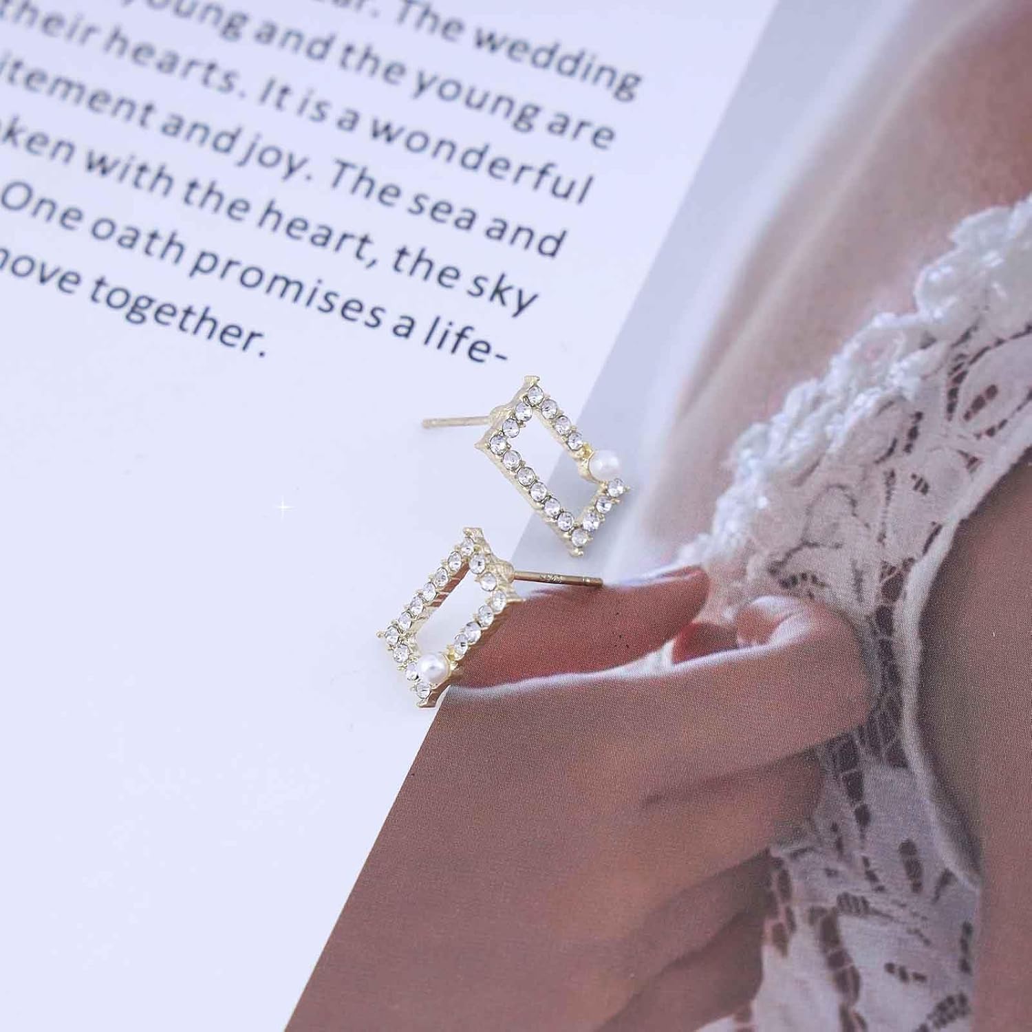 Boho Crystal Square Earrings Hollow Square Stud Earrings Square Rectangle Earrings Sparkly Pearl Square Post Earrings Jewelry for Women - Image 7