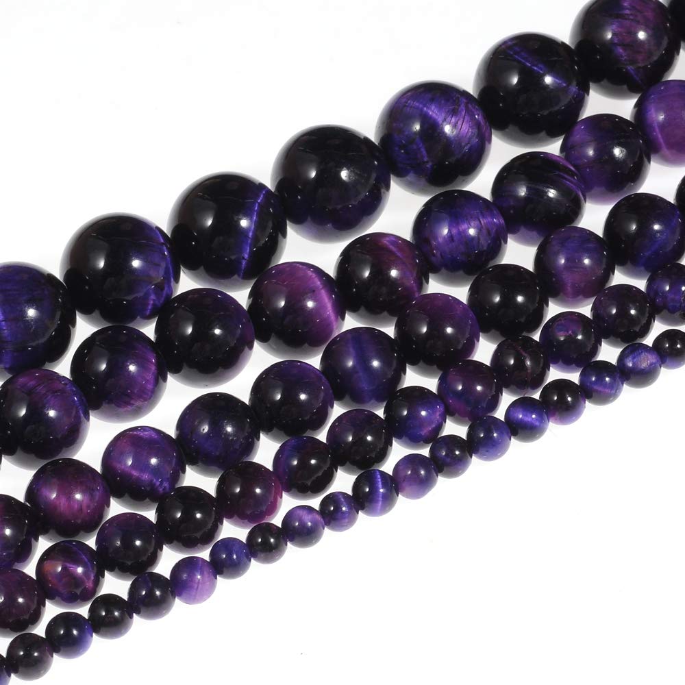 Natural Stone Beads 12mm Purple Tiger Eye Gemstone Round Loose Beads Crystal Energy Stone Healing Power for Jewelry Making DIY,1 Strand 15