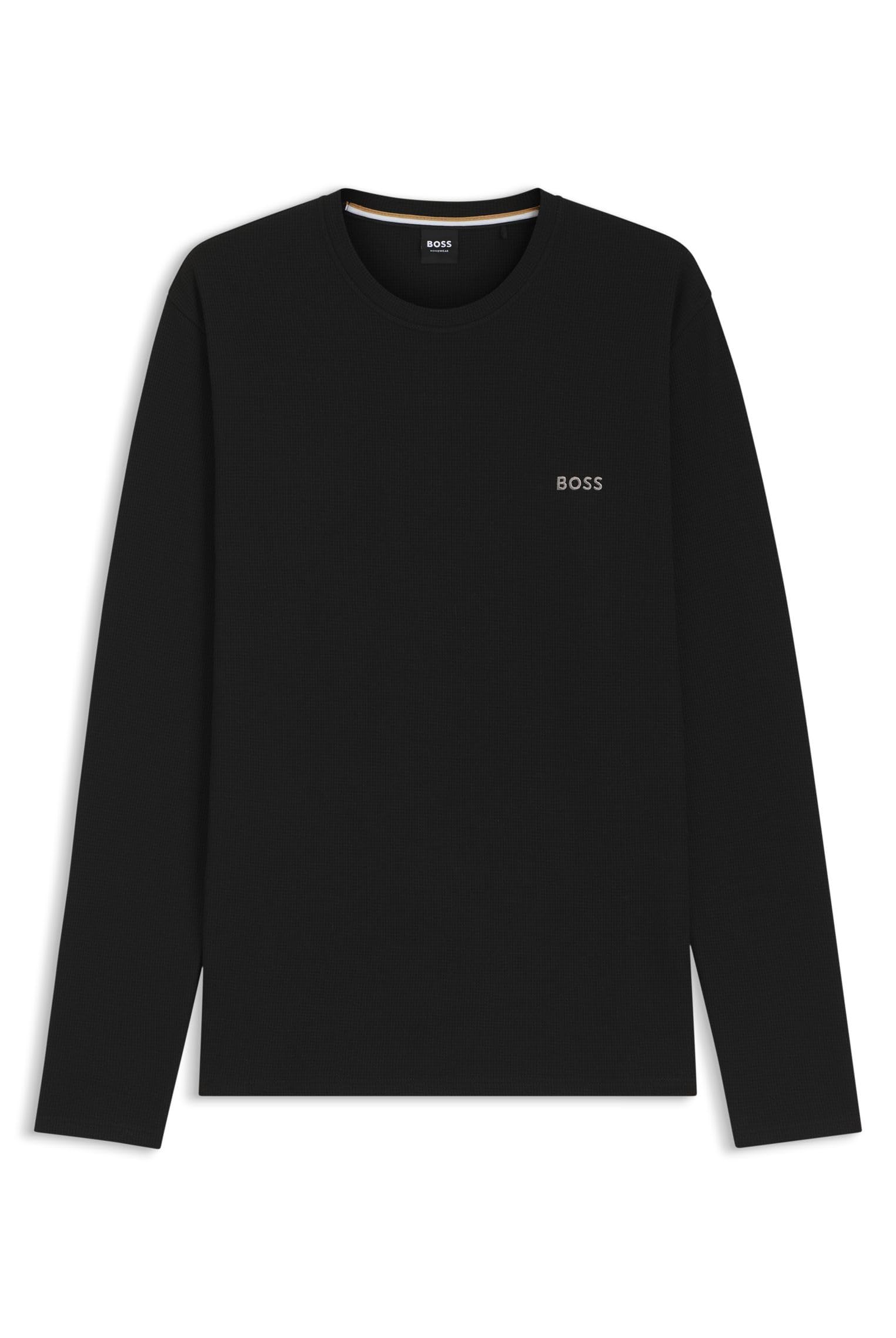 Hugo Men's Black Waffle Ls-Shirt 10269584 01 in Size L, Sports Direct