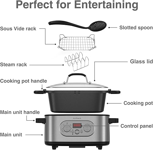 Miniatura 6 de Olla de cocción lenta programable 10 en 1 con temporizador, olla de cocción lenta de 6.8 cuartos de galón, preajustes para cocinar al vacío,