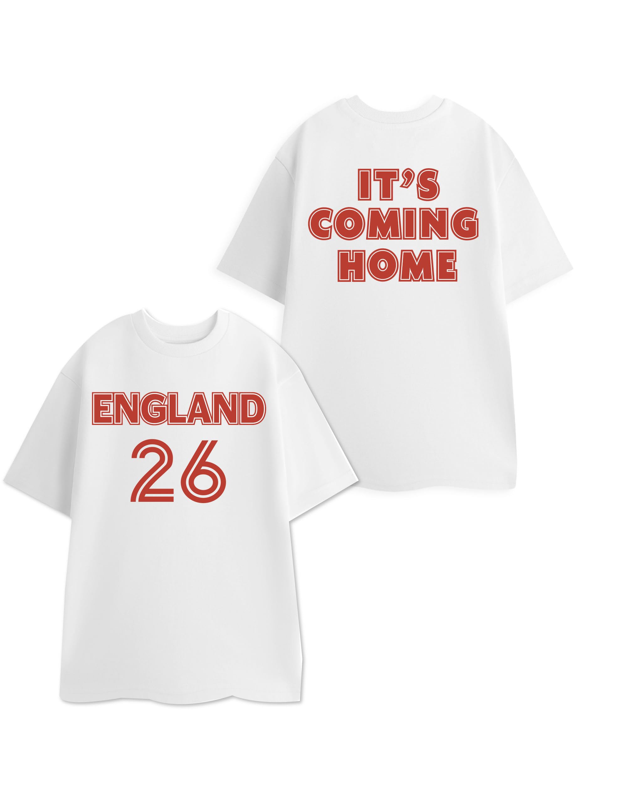 Show Me The Merch England White Graphic Tee | Red It's Coming Home Print | Short Sleeve Crew Neck T-Shirt | Football Sports Celebration Top | Adult Unisex Merchandise - XX-Large