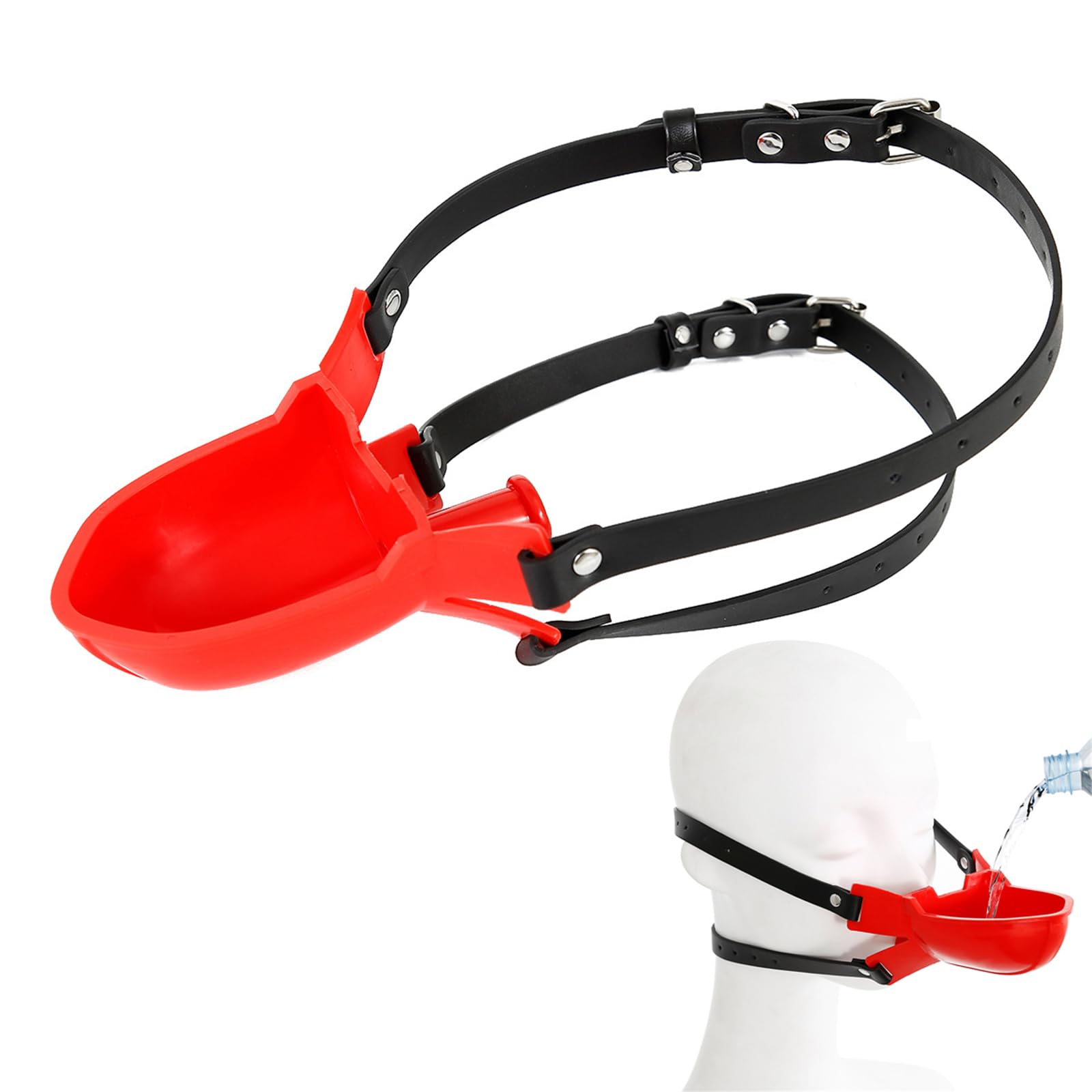 DaiQei Mouth Plug Gag Urinal Piss Funnel Gay Mouth Ball Gag Oral Sex SM Bondage Adjustable Harness Set Erotic Sex Toys for Women Men Couples(Color:Rot)