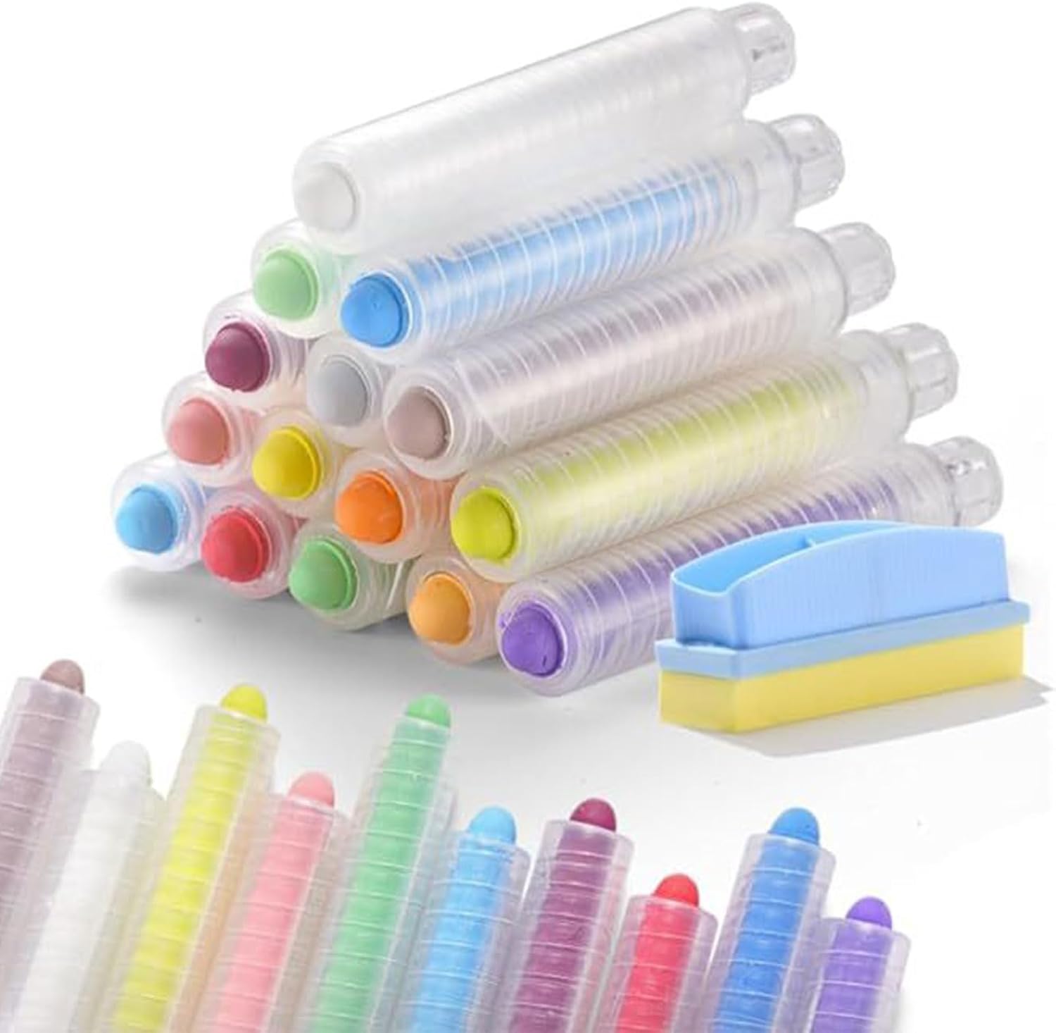 15Pcs Dustless Chalk With Chalk Holder And Whiteboard Eraser