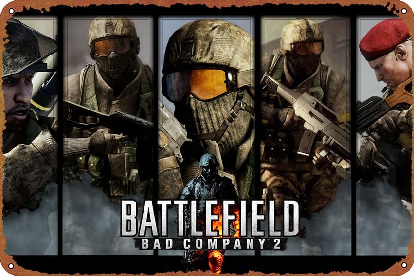 Battlefield Bad Company 2 Battlefield - Póster de videojuegos de Battlefield, vintage, lindo, de metal, regalo, retro, novedad, cafetería, tienda,