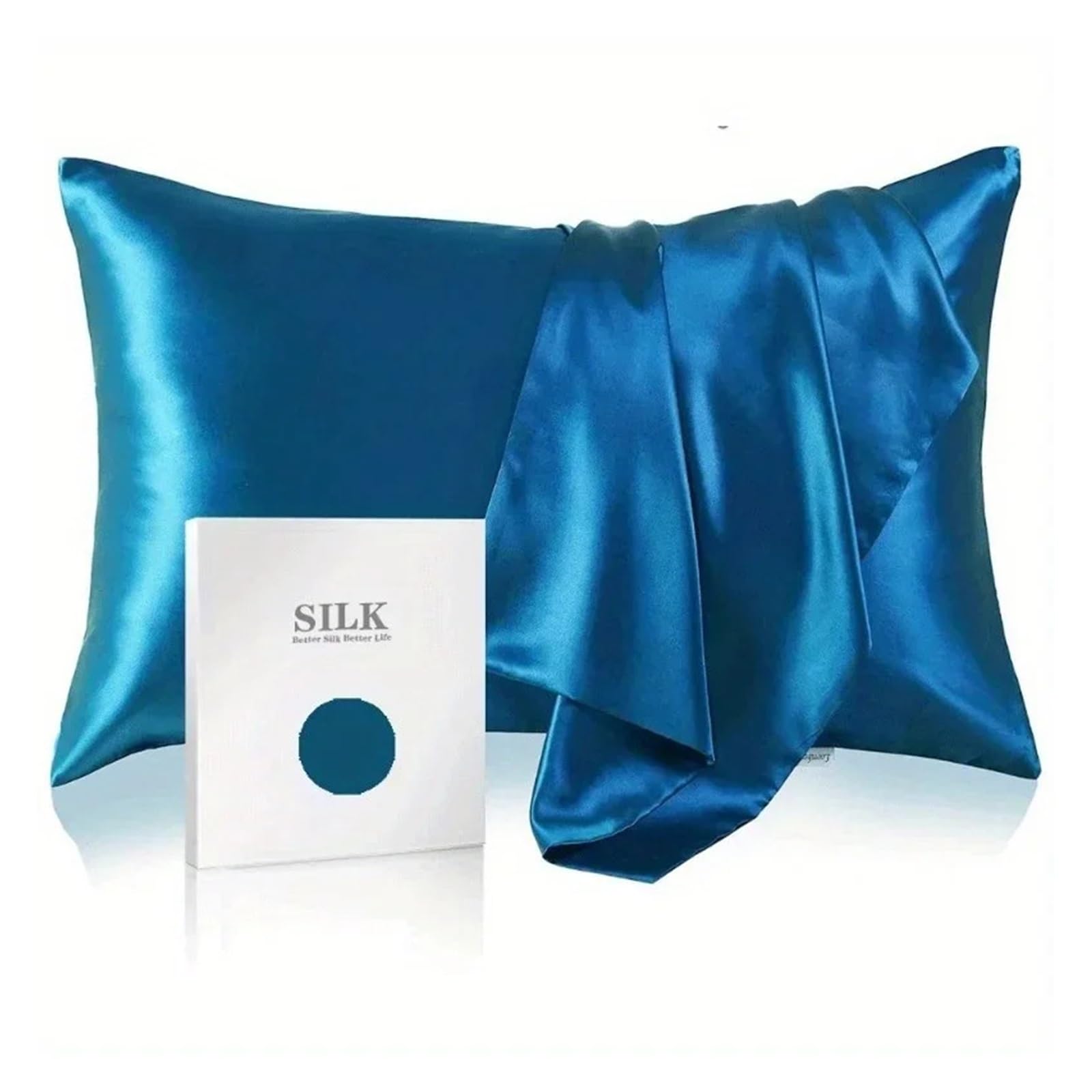 Pillowcase 2PC Silk Pillowcase For Hair And Skin, Soft Pillow Cover(Blue,50X66cm)