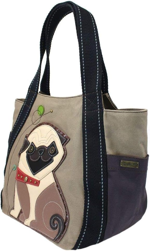CHALA Pug Lovers Pug Mom Carryall Zip Tote Handbag, Adult Women, Olive Brown, 18" x 10" x 12.5"