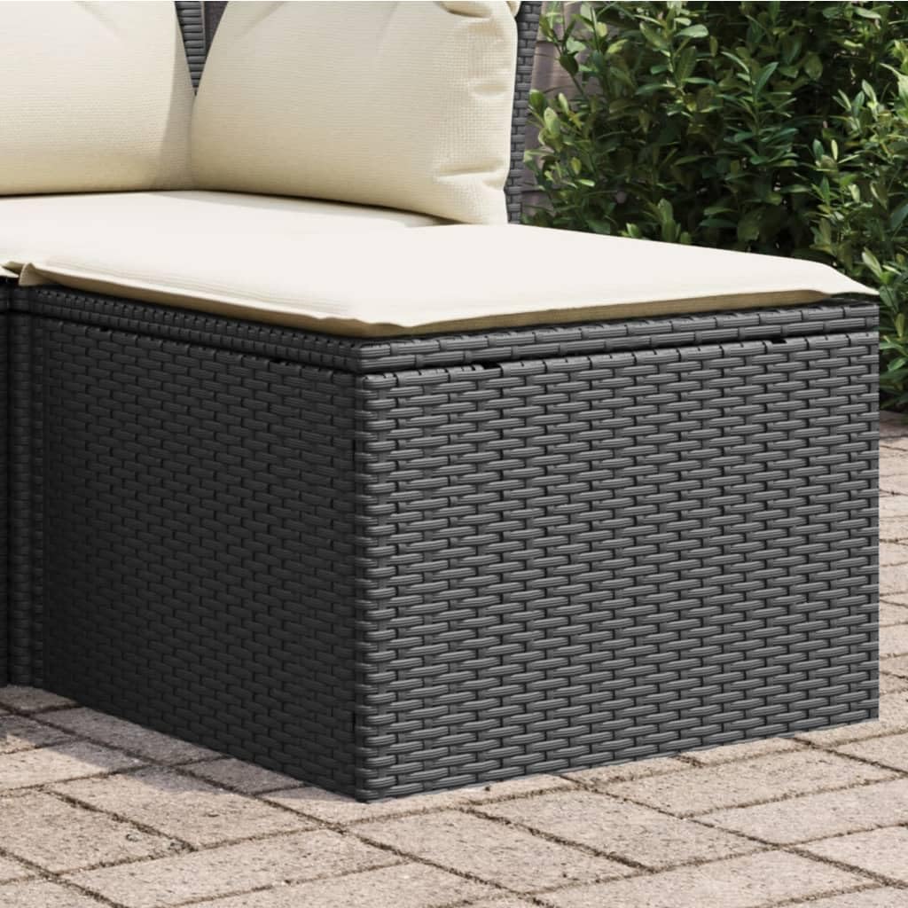 vidaXL Gartenhocker mit Kissen, Gartenstuhl mit abnehmbarem waschbarem Bezug, Hocker mit Stahlrahmen, Sitzhocker Terrassenhocker, Schwarz Poly Rattan